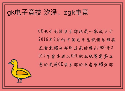gk电子竞技 汐泽、zgk电竞